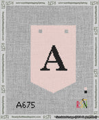A taped needlepoint canvas with the design: Banner 13 mesh count Pointed A Black on Pink.