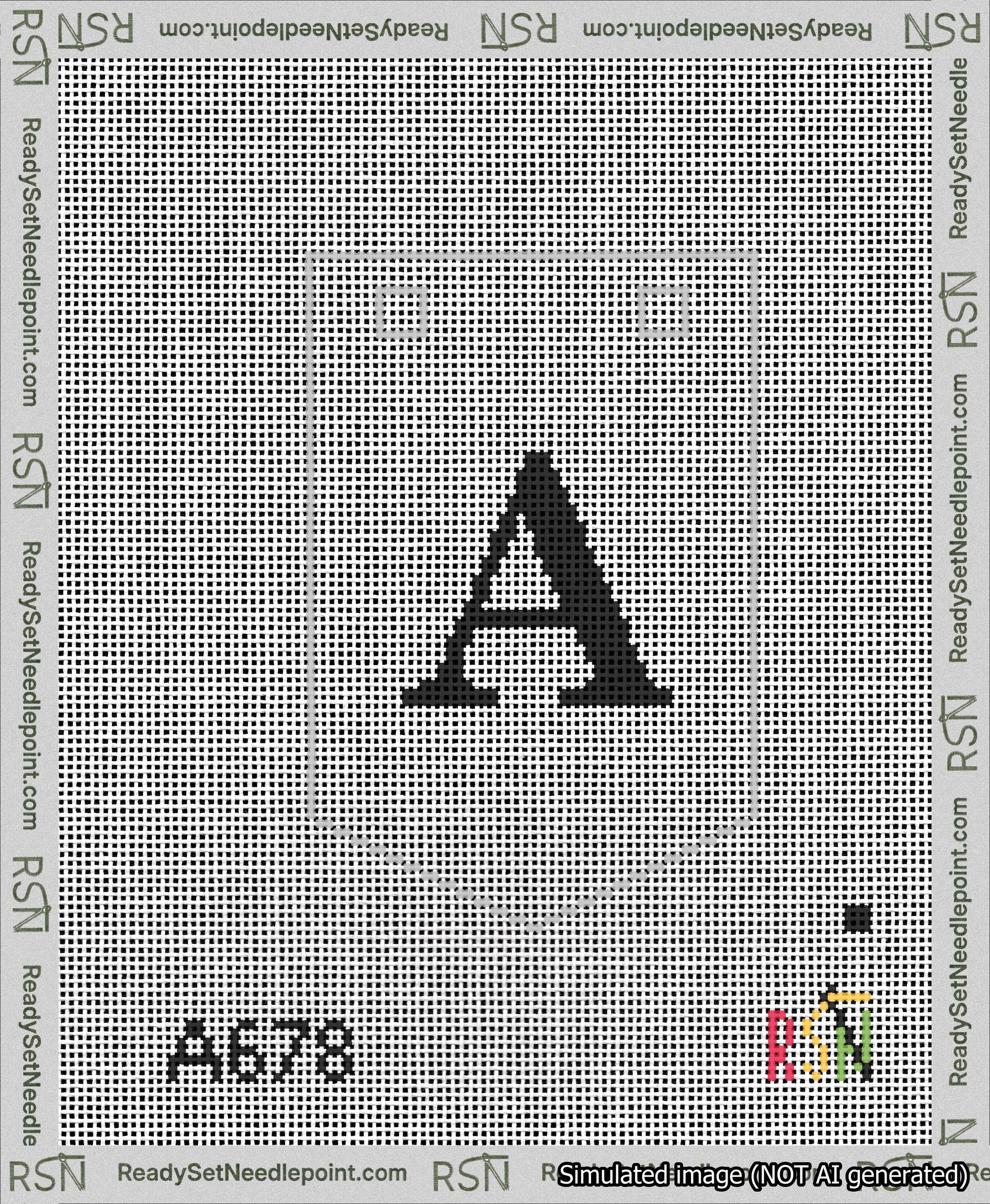 A taped needlepoint canvas with the design: Banner 13 mesh count Pointed A Black on White.