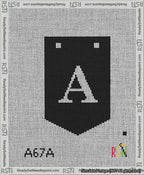A taped needlepoint canvas with the design: Banner 13 mesh count Pointed A White on Black.