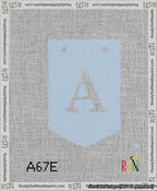 A taped needlepoint canvas with the design: Banner 13 mesh count Pointed A White on Light Blue.