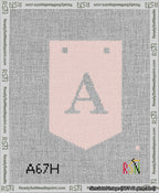 A taped needlepoint canvas with the design: Banner 13 mesh count Pointed A White on Pink.