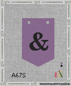 A taped needlepoint canvas with the design: Banner 13 mesh count Pointed Ampersand Black on Purple.