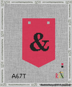 A taped needlepoint canvas with the design: Banner 13 mesh count Pointed Ampersand Black on Red.