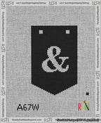 A taped needlepoint canvas with the design: Banner 13 mesh count Pointed Ampersand White on Black.