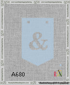 A taped needlepoint canvas with the design: Banner 13 mesh count Pointed Ampersand White on Light Blue.