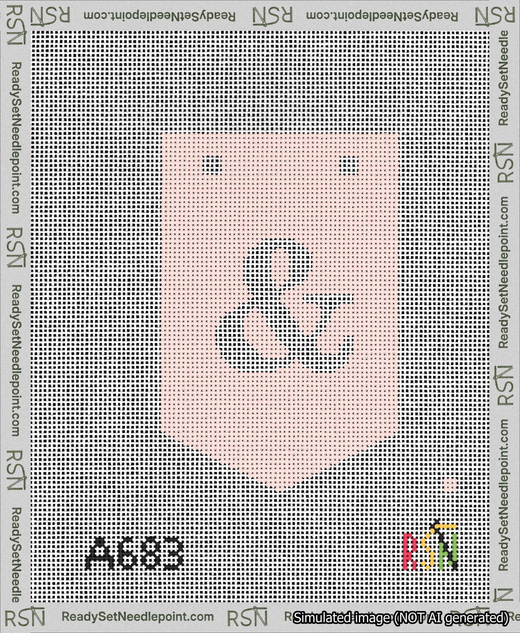 A taped needlepoint canvas with the design: Banner 13 mesh count Pointed Ampersand White on Pink.