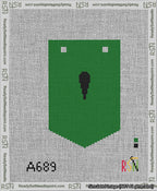 A taped needlepoint canvas with the design: Banner 13 mesh count Pointed Apostrophe Black on Green.