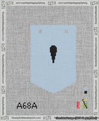 A taped needlepoint canvas with the design: Banner 13 mesh count Pointed Apostrophe Black on Light Blue.