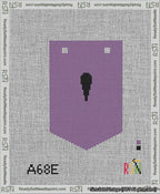 A taped needlepoint canvas with the design: Banner 13 mesh count Pointed Apostrophe Black on Purple.