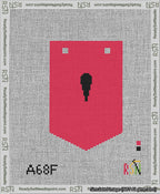 A taped needlepoint canvas with the design: Banner 13 mesh count Pointed Apostrophe Black on Red.