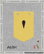 A taped needlepoint canvas with the design: Banner 13 mesh count Pointed Apostrophe Black on Yellow.