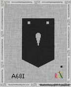 A taped needlepoint canvas with the design: Banner 13 mesh count Pointed Apostrophe White on Black.