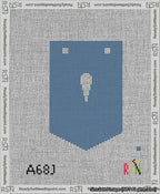 A taped needlepoint canvas with the design: Banner 13 mesh count Pointed Apostrophe White on Blue.