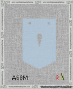A taped needlepoint canvas with the design: Banner 13 mesh count Pointed Apostrophe White on Light Blue.