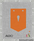 A taped needlepoint canvas with the design: Banner 13 mesh count Pointed Apostrophe White on Orange.