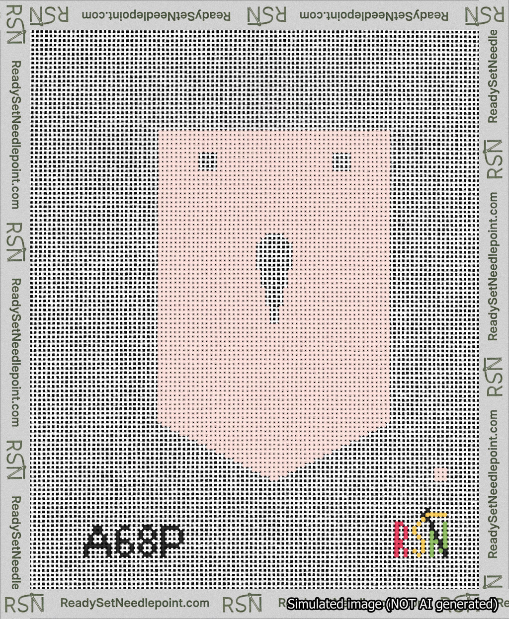 A taped needlepoint canvas with the design: Banner 13 mesh count Pointed Apostrophe White on Pink.