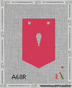 A taped needlepoint canvas with the design: Banner 13 mesh count Pointed Apostrophe White on Red.