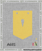 A taped needlepoint canvas with the design: Banner 13 mesh count Pointed Apostrophe White on Yellow.