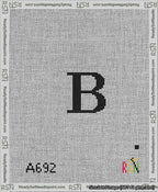 A taped needlepoint canvas with the design: Banner 13 mesh count Pointed B Black on White.