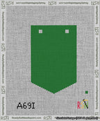A taped needlepoint canvas with the design: Banner 13 mesh count Pointed Blank Green.