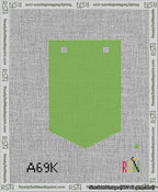 A taped needlepoint canvas with the design: Banner 13 mesh count Pointed Blank Light Green.