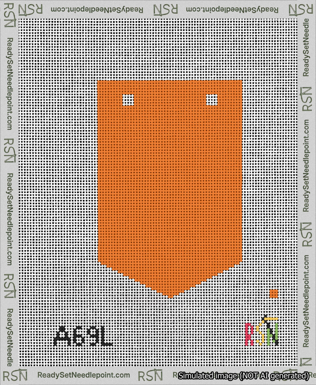 A taped needlepoint canvas with the design: Banner 13 mesh count Pointed Blank Orange.