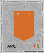 A taped needlepoint canvas with the design: Banner 13 mesh count Pointed Blank Orange.