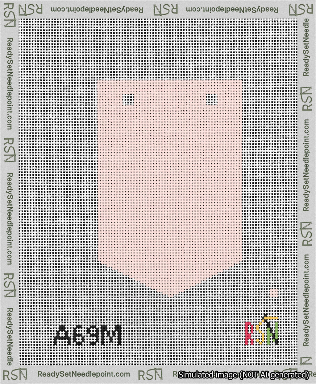 A taped needlepoint canvas with the design: Banner 13 mesh count Pointed Blank Pink.