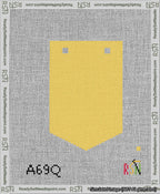 A taped needlepoint canvas with the design: Banner 13 mesh count Pointed Blank Yellow.