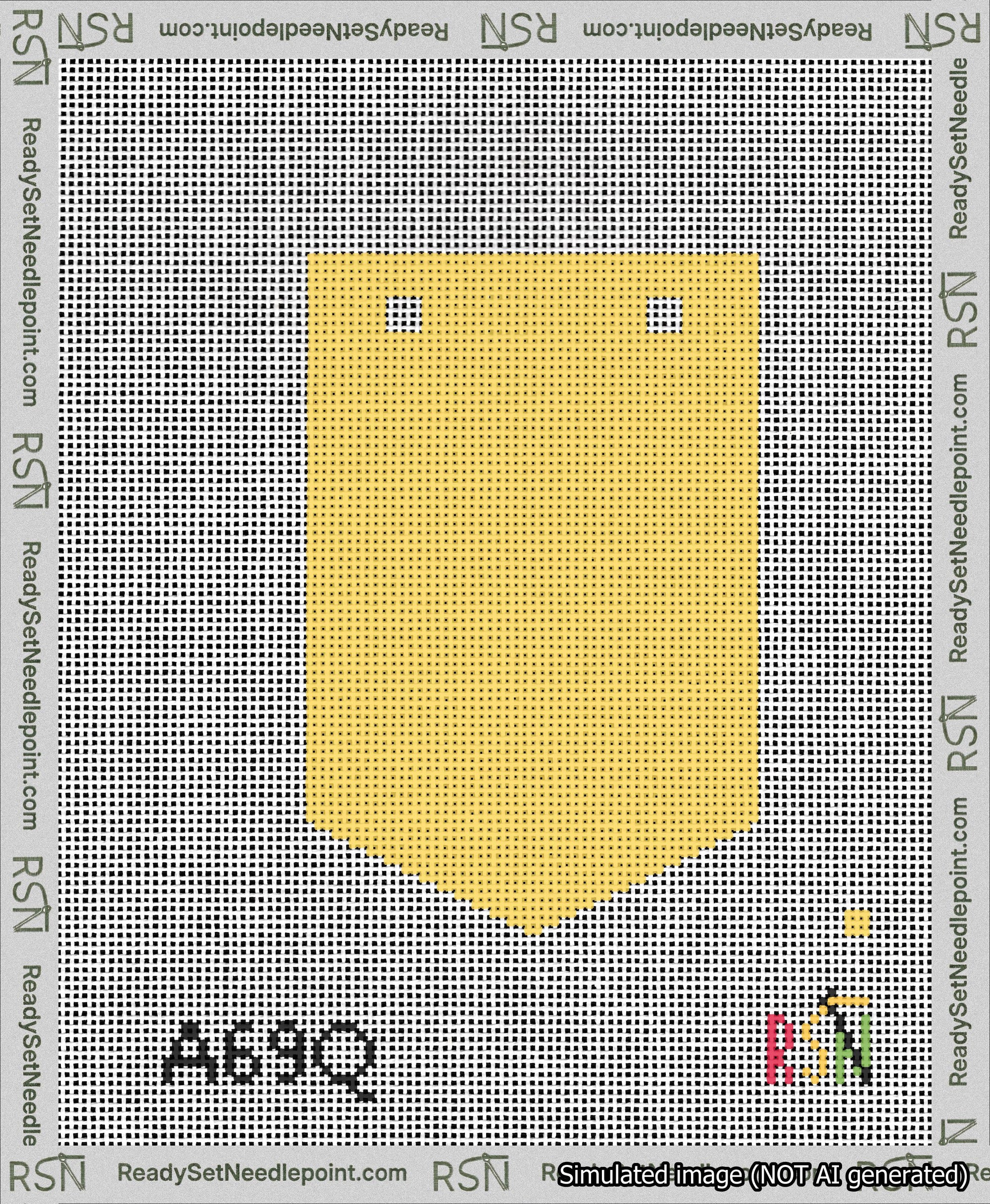 A taped needlepoint canvas with the design: Banner 13 mesh count Pointed Blank Yellow.