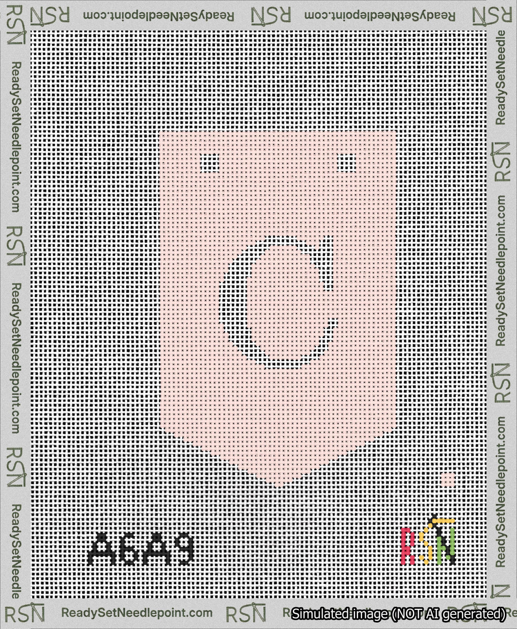 A taped needlepoint canvas with the design: Banner 13 mesh count Pointed C White on Pink.
