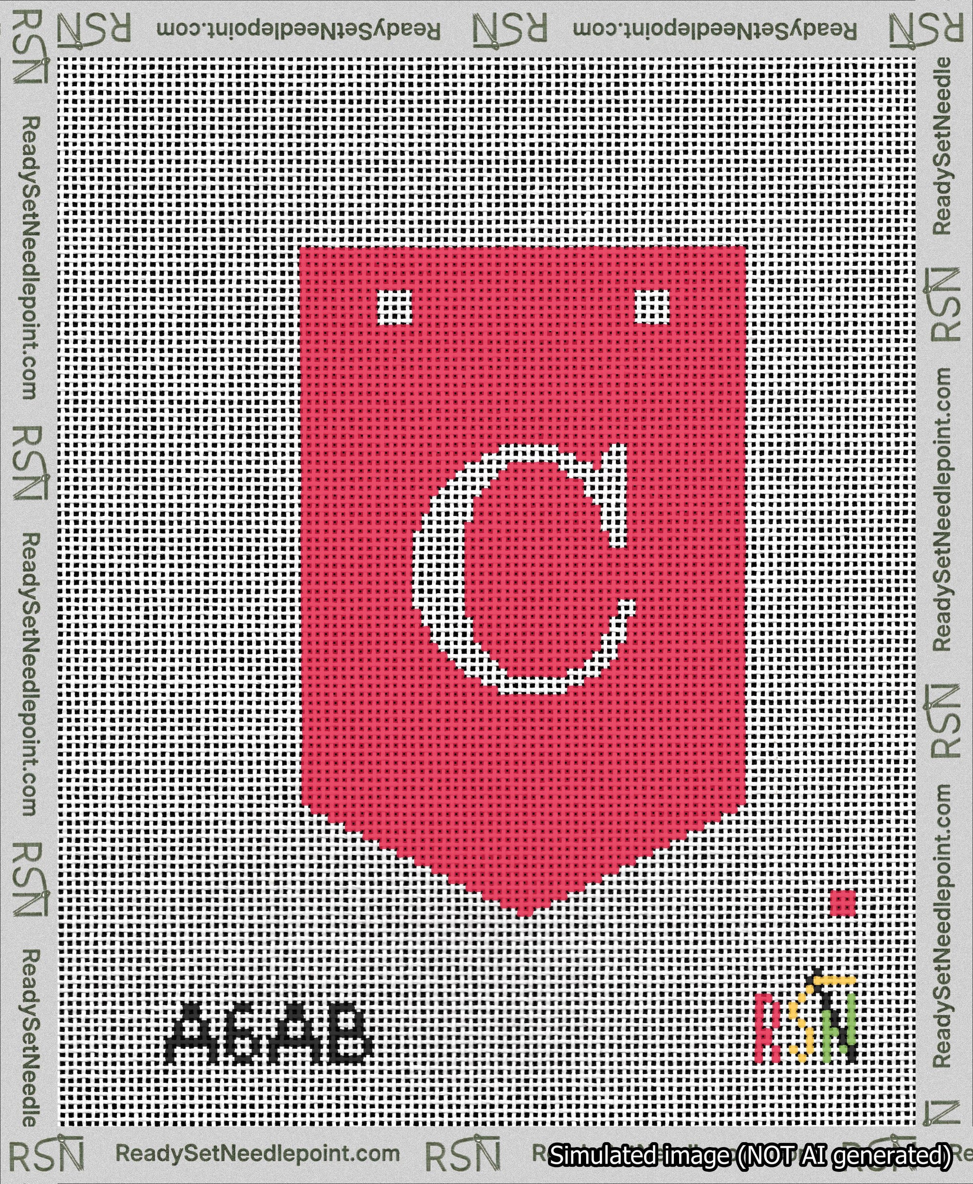 A taped needlepoint canvas with the design: Banner 13 mesh count Pointed C White on Red.