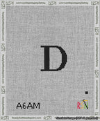 A taped needlepoint canvas with the design: Banner 13 mesh count Pointed D Black on White.