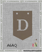 A taped needlepoint canvas with the design: Banner 13 mesh count Pointed D White on Brown.