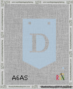 A taped needlepoint canvas with the design: Banner 13 mesh count Pointed D White on Light Blue.
