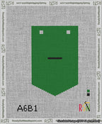 A taped needlepoint canvas with the design: Banner 13 mesh count Pointed Dash Black on Green.