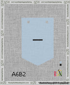 A taped needlepoint canvas with the design: Banner 13 mesh count Pointed Dash Black on Light Blue.