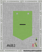 A taped needlepoint canvas with the design: Banner 13 mesh count Pointed Dash Black on Light Green.