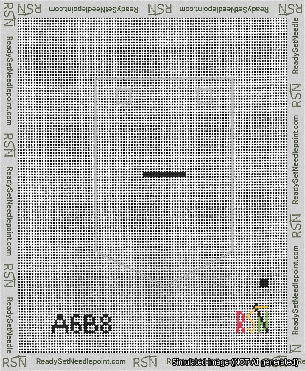 A taped needlepoint canvas with the design: Banner 13 mesh count Pointed Dash Black on White.