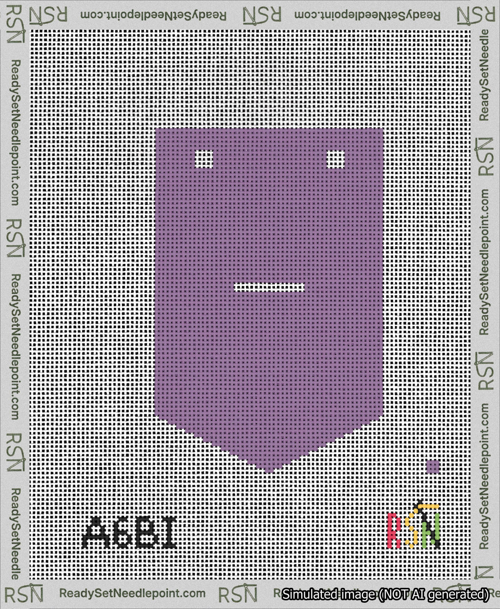 A taped needlepoint canvas with the design: Banner 13 mesh count Pointed Dash White on Purple.