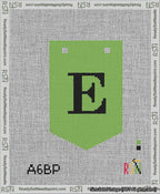 A taped needlepoint canvas with the design: Banner 13 mesh count Pointed E Black on Light Green.