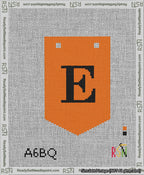 A taped needlepoint canvas with the design: Banner 13 mesh count Pointed E Black on Orange.