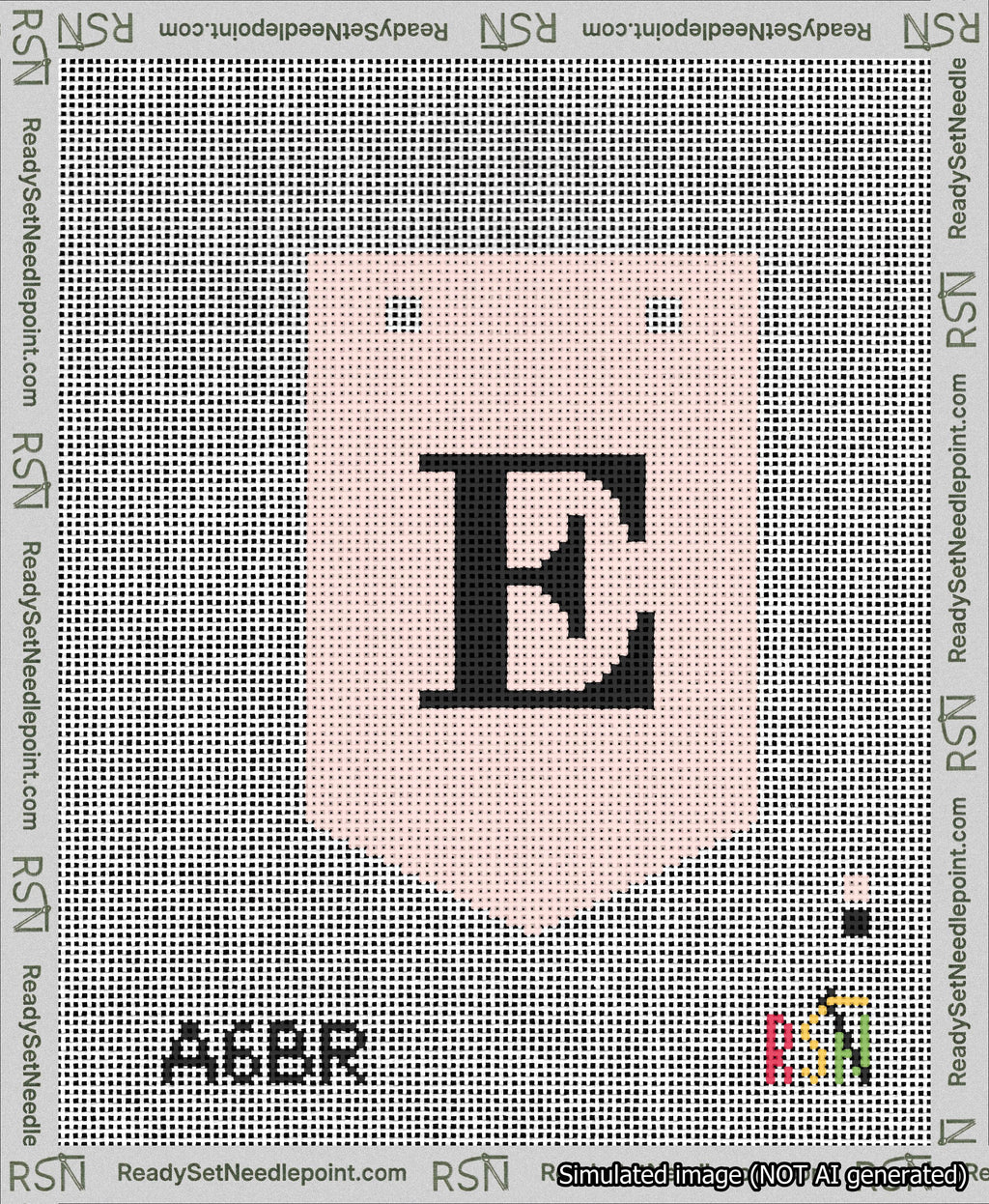A taped needlepoint canvas with the design: Banner 13 mesh count Pointed E Black on Pink.