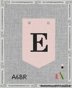 A taped needlepoint canvas with the design: Banner 13 mesh count Pointed E Black on Pink.