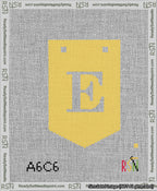 A taped needlepoint canvas with the design: Banner 13 mesh count Pointed E White on Yellow.