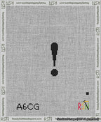 A taped needlepoint canvas with the design: Banner 13 mesh count Pointed Exclamation Black on White.