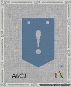 A taped needlepoint canvas with the design: Banner 13 mesh count Pointed Exclamation White on Blue.