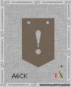 A taped needlepoint canvas with the design: Banner 13 mesh count Pointed Exclamation White on Brown.