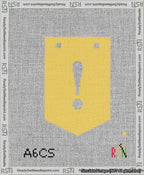 A taped needlepoint canvas with the design: Banner 13 mesh count Pointed Exclamation White on Yellow.