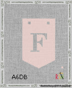 A taped needlepoint canvas with the design: Banner 13 mesh count Pointed F White on Pink.